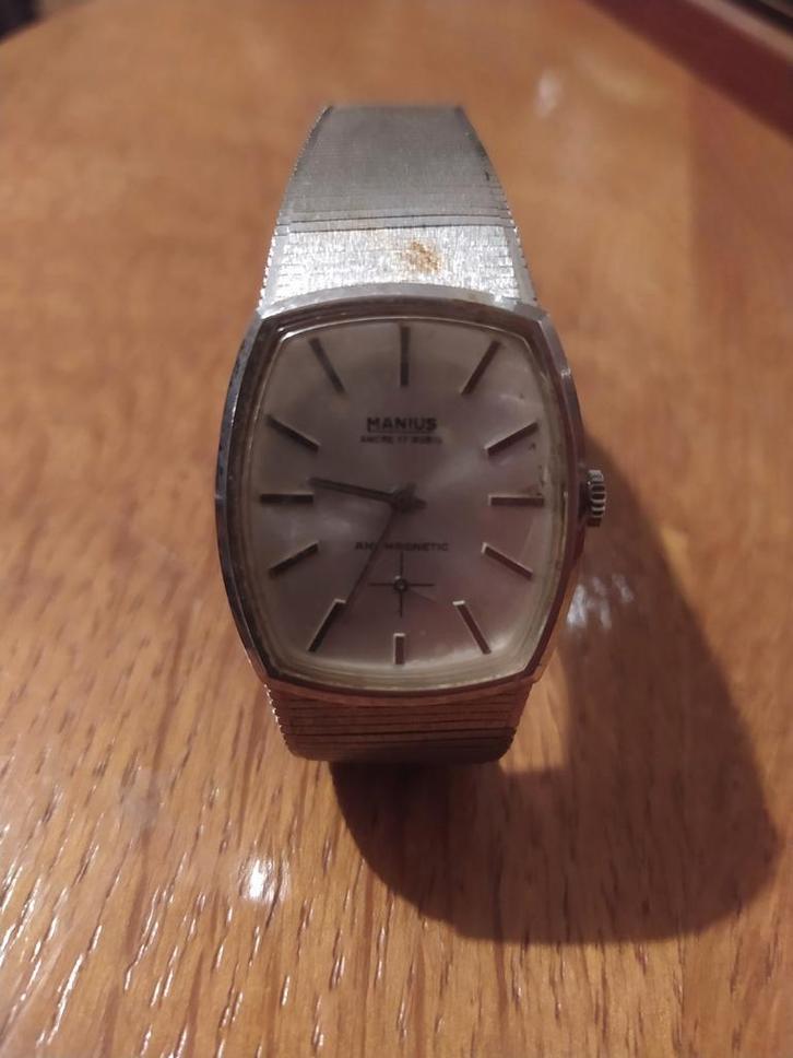 Vintage Manius Ancre 17 Rubis Polshorloge, Sieraden, Tassen en Uiterlijk, Horloges | Antiek, Polshorloge, Overige merken, Staal