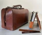 Antieke Franse leren tas dokterstas met toilettas, Ophalen of Verzenden