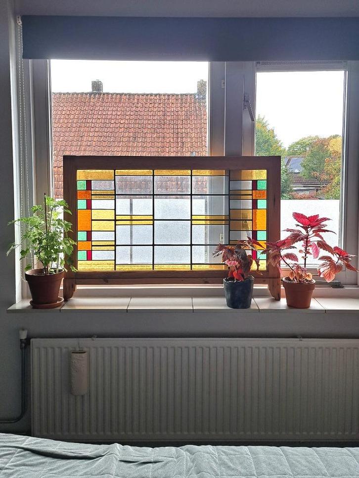 Antiek Bovenlicht Glas-in-Lood, Antiek en Kunst, Curiosa en Brocante, Ophalen