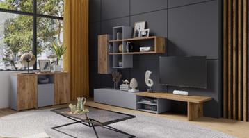 Dressoir - Teak - Grijs/Eiken - 132cm - Ruim beschikbaar voor biedingen