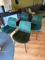 4 groene velvet eetkamerstoelen, Huis en Inrichting, Stoelen, Ophalen, Overige kleuren, Zo goed als nieuw, Vier
