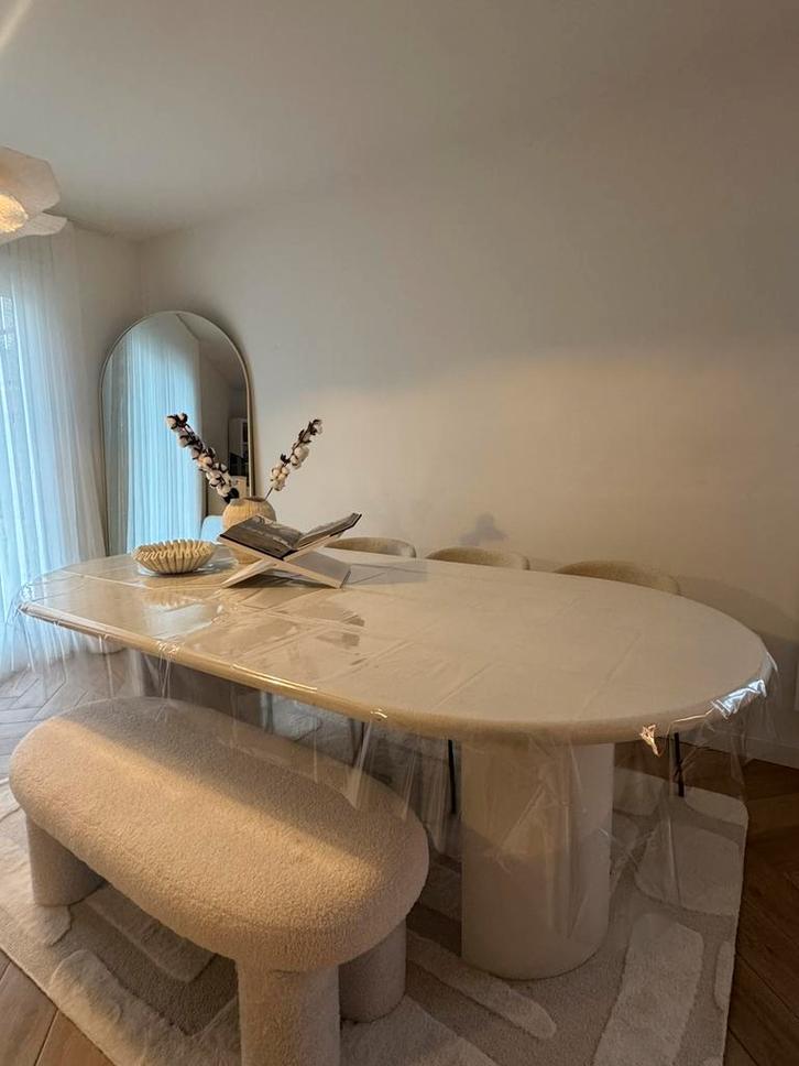 Wit Mortex eettafel België, Huis en Inrichting, Tafels | Eettafels, Zo goed als nieuw, 100 tot 150 cm, 200 cm of meer, Vijf personen of meer