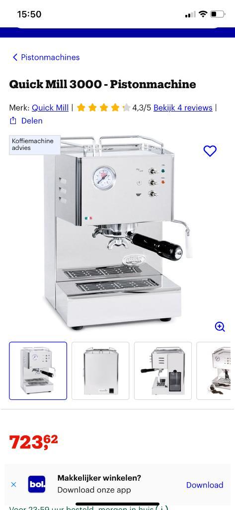 Quick Mill piston espresso machine (RVS), Witgoed en Apparatuur, Koffiezetapparaten, Zo goed als nieuw, Gemalen koffie, Koffiepads en cups