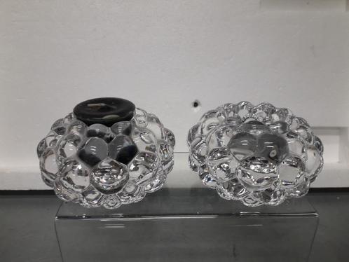 3 VINTAGE ORREFORS KAARSHOUDERS MODEL : RASPBERRY & DISCUS, Antiek en Kunst, Antiek | Glas en Kristal, Ophalen of Verzenden