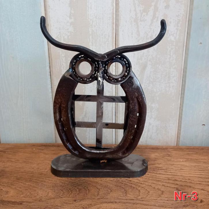Metalen uil - hoefijzer - upcycling - metal art., Huis en Inrichting, Woonaccessoires | Overige, Ophalen of Verzenden
