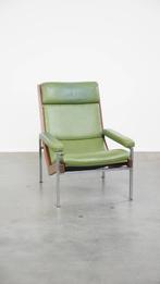 Groene rundleren vintage design fauteuil model Lotus 1611, Huis en Inrichting, Fauteuils, Ophalen, ., 75 tot 100 cm, .