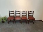 4 eiken eetkamerstoelen met lederen zittingen, Antiek en Kunst, Ophalen