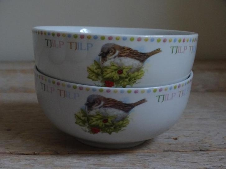 Servies, THEO, Tuinvogels TJILP en TWIET, zo goed als nieuw, Huis en Inrichting, Keuken | Servies, Zo goed als nieuw, Kop(pen) en/of Schotel(s)