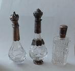 3 parfum flesjes met zilveren hals en dop., Antiek en Kunst, Ophalen