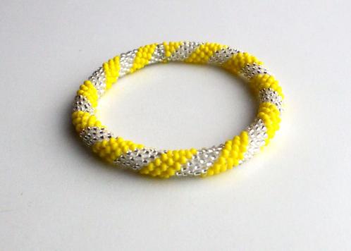 Glaskralen armband - geel, doorzichtig - RB035, Sieraden, Tassen en Uiterlijk, Armbanden, Nieuw, Overige kleuren, Met bedels of kralen