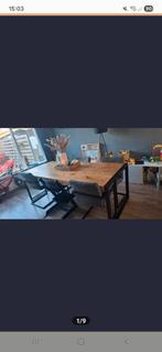 Industriële eettafel • mango hout 220 x 90 cm, Huis en Inrichting, Tafels | Eettafels, Ophalen, 200 cm of meer, 50 tot 100 cm