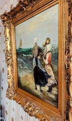 ZEEGEZICHT VISSERVROUWEN AAN SCHEVENINGESESTRAND BAROKLIJST, Antiek en Kunst, Ophalen