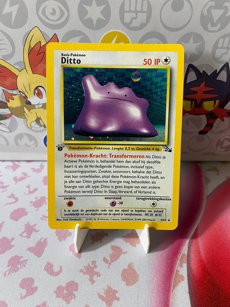 POKEMON DITTO HOLO FIRST EDITION DUTCH FO 3 GOOD, Hobby en Vrije tijd, Verzamelkaartspellen | Pokémon, Verzenden, Zo goed als nieuw