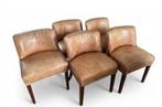 Design stoeltjes / cognac bruin / buffel leer eetkamerstoel, Gebruikt, Bruin, Leer, Ophalen of Verzenden