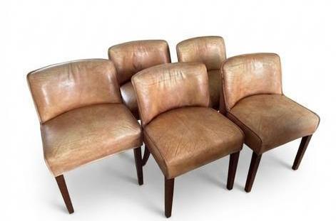 Design stoeltjes / cognac bruin / buffel leer eetkamerstoel, Huis en Inrichting, Stoelen, Gebruikt, Vijf, Zes of meer stoelen