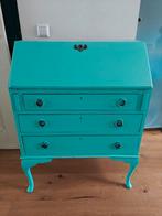 Origineel turquoise geverfd bureau met laden, Ophalen, Gebruikt, Vintage, Klassiek, Opgeknapt
