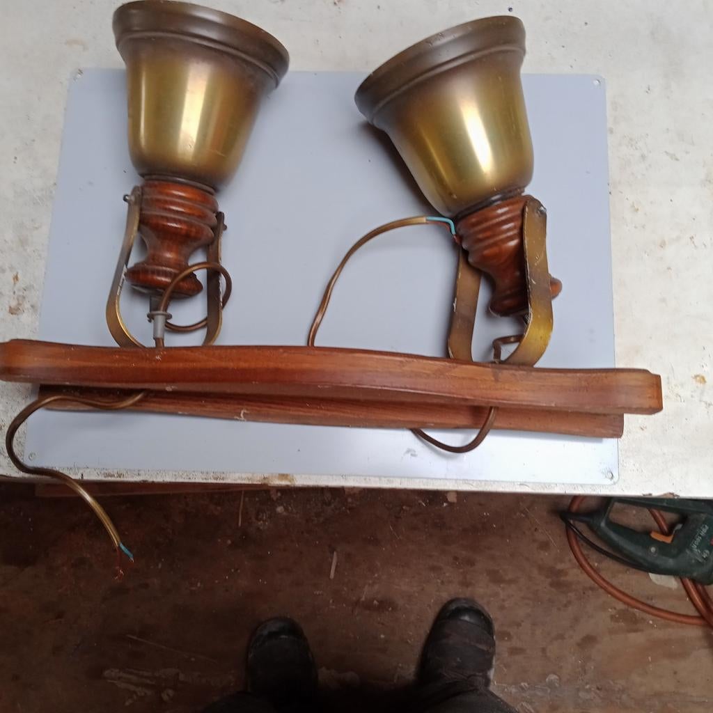 Messing like lampen op houten voet, Huis en Inrichting, Ophalen of Verzenden