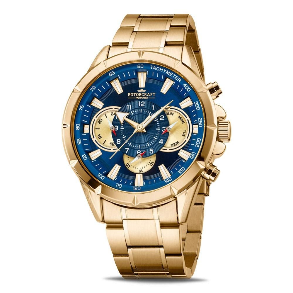 Rotorcraft Savage RC4503 Herenhorloge Goudkleurig Blauw, Overige merken, Overige materialen, Polshorloge, Overige materialen