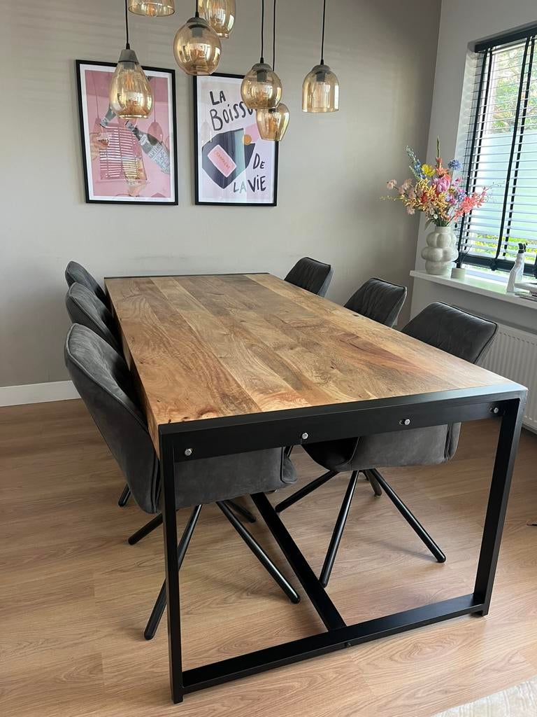 Eettafel Mangohout 220x100, Ophalen, Overige materialen, 50 tot 100 cm, Vijf personen of meer