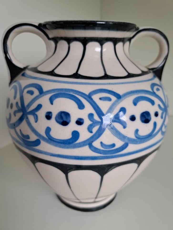 Scandinavische Art Nouveau Vaas - Handbeschilderd, Huis en Inrichting, Woonaccessoires | Vazen, Gebruikt, Blauw, Minder dan 50 cm