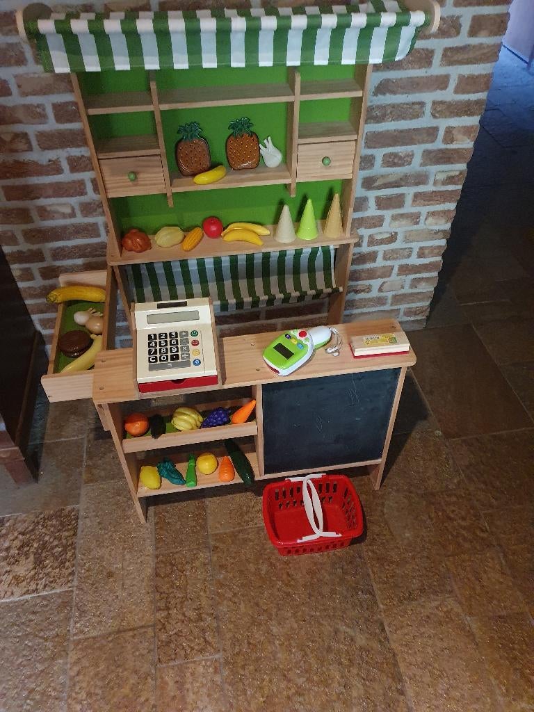 Nieuw Speelwinkeltje/marktkraam inkl. kassa, handscanner,, Ophalen, Nieuw, Hout