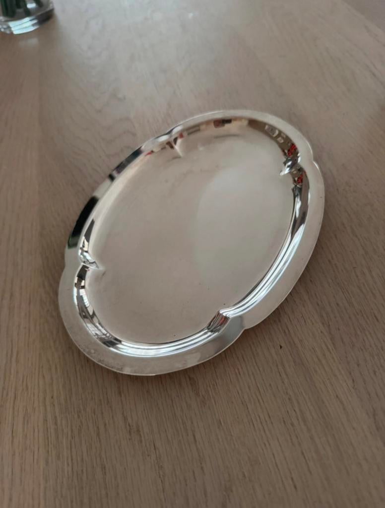 Oude kleine dienblad met zilveren toplaag • 21cm lang, Ophalen of Verzenden, Zilver