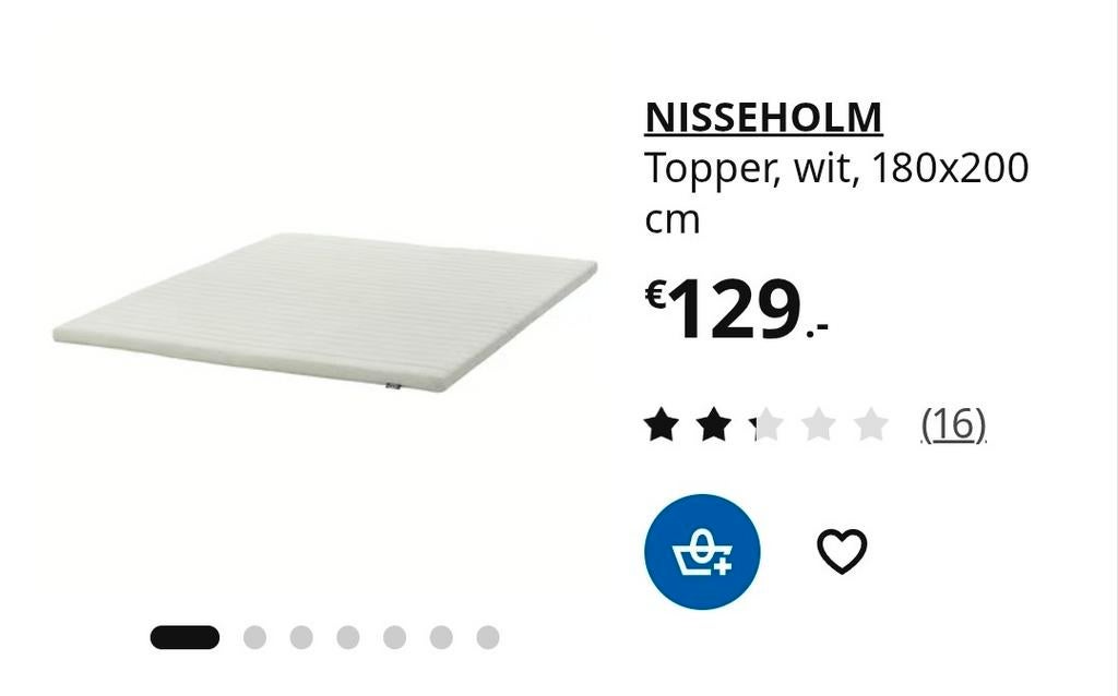 IKEA NISSEHOLM Topper, wit, 180x200 cm, Huis en Inrichting, Slaapkamer | Matrassen en Bedbodems, Gebruikt, Tweepersoons, Ophalen of Verzenden