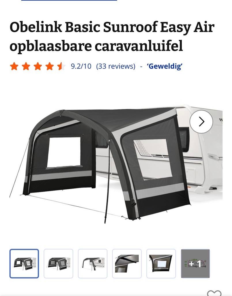 Obelink Basic Sunroof Easy Air opblaasbare caravanluifel, Ophalen, Zo goed als nieuw, Overige merken