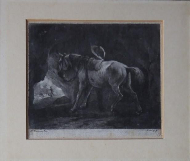 Nicolaas Verkolje n. Wouwerman mezzotint "The Pissing Horse", Antiek en Kunst, Ophalen, Dagelijks leven, Overige technieken, Origineel