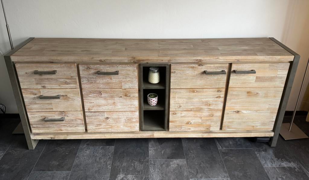 Robuste Acacia Houten dressoir, Ophalen, 150 tot 200 cm, Zo goed als nieuw, 25 tot 50 cm