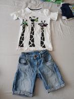 T-shirt met giraffen en korte spijkerbroek | maat 116-122, Broek, S.T.C - Me and my monkey, Ophalen of Verzenden, Zo goed als nieuw