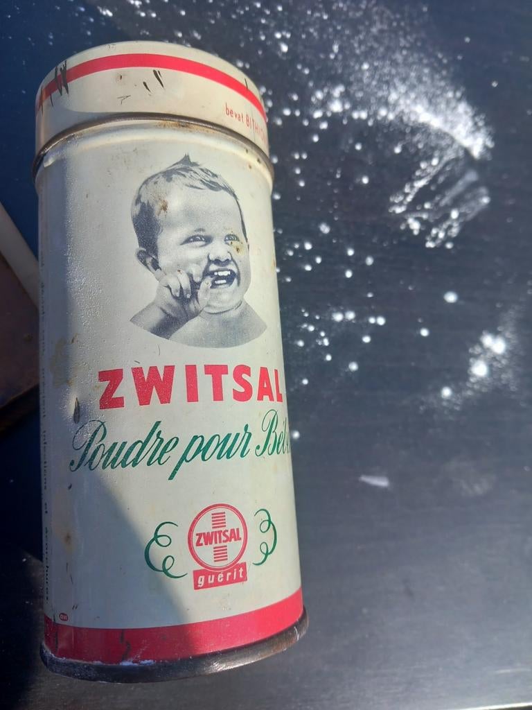 Vintage zwitsal poeder blik, Verzamelen, Ophalen of Verzenden, Gebruikt, Overige