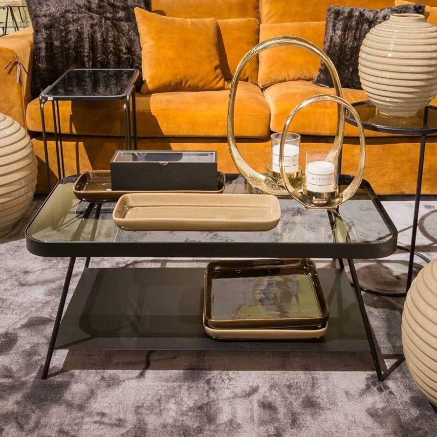 Riverdale Salontafel Smoke Glas & Metaal, Huis en Inrichting, Tafels | Salontafels, Ophalen, 50 tot 100 cm, Minder dan 50 cm, Rechthoekig