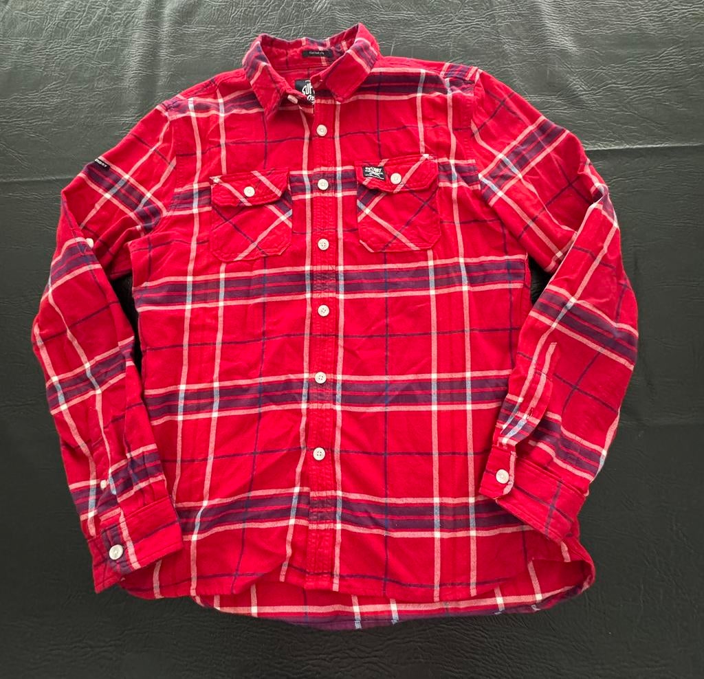 Heren overhemd blouse superdry fleece XL classic fit rood, Ophalen of Verzenden, Gedragen, Rood, Halswijdte 43/44 (XL)