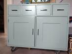 Leuke mintgroene commode op wielen, Ophalen, Gebruikt, Met deur(en), 50 tot 100 cm