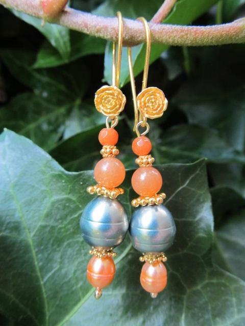 Oorbellen Antonette shellparel-aventurijn-parel goud, Sieraden, Tassen en Uiterlijk, Oorbellen, Nieuw, Hangers, Goud, Groen, Met edelsteen