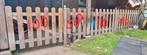 Houten tuinhek, 4.48 mtr, deurtje, 4 delen, 2 palen, Tuin en Terras, Tuinhekken en Hekwerk, Ophalen, Met poort, Gebruikt, Tuinhek