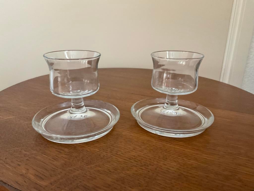 2 waxinelichthouders model Decora Floris Meydam Leerdam, Antiek en Kunst, Antiek | Glas en Kristal, Ophalen of Verzenden