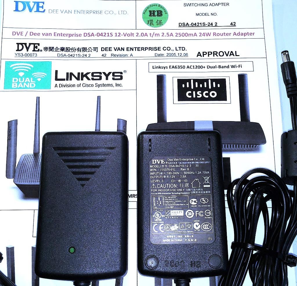 DVE DSA-0421S-12 12V 2A 2.5A 30W Adapter Router Switch Wyse, Computers en Software, Pc- en Netwerkkabels, Zo goed als nieuw, Ophalen of Verzenden