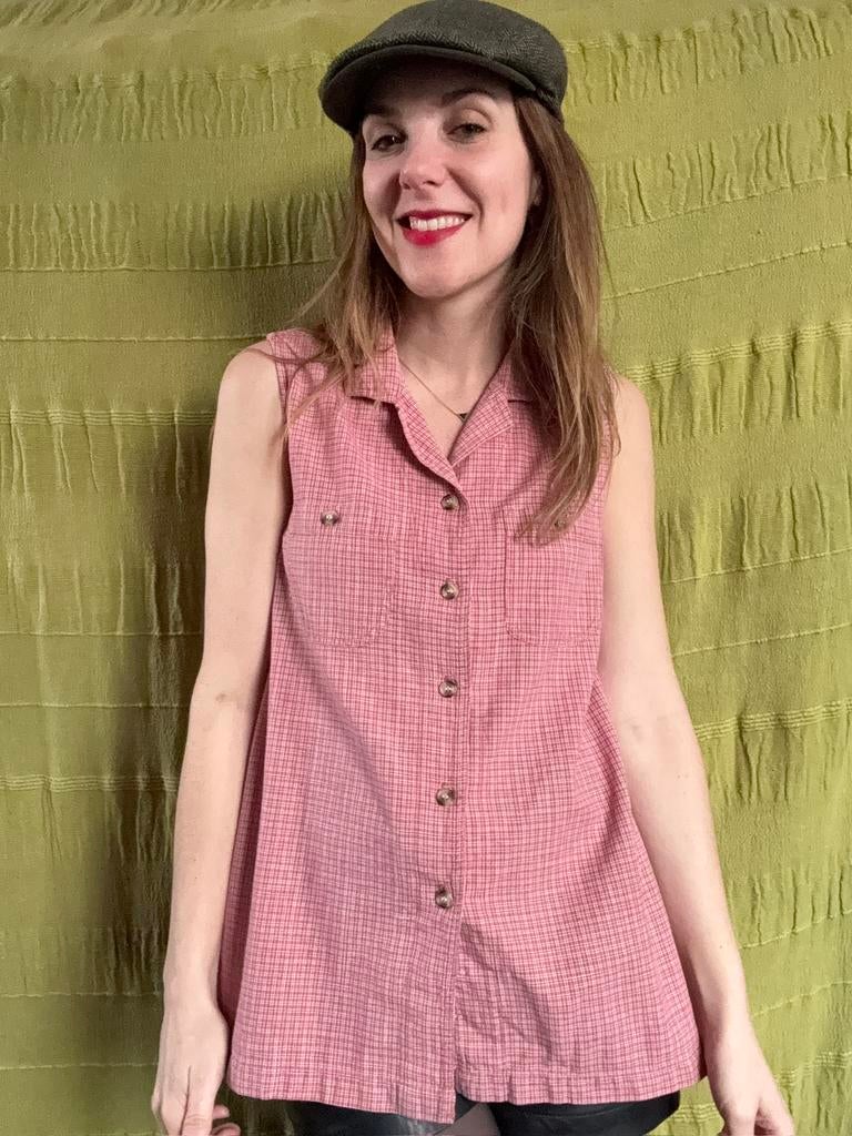 Vintage mouwloze blouse - katoen - rood 38/m, Kleding | Dames, Blouses en Tunieken, Maat 38/40 (M), Hgv, Hgv, Ophalen of Verzenden