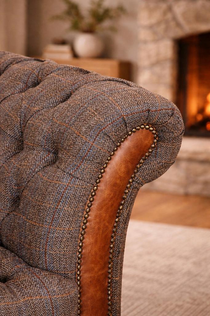 Henley Harris Tweed stof leer Chesterfield 3 Zits klassiek, Ophalen of Verzenden, Nieuw, 75 tot 100 cm, Stof