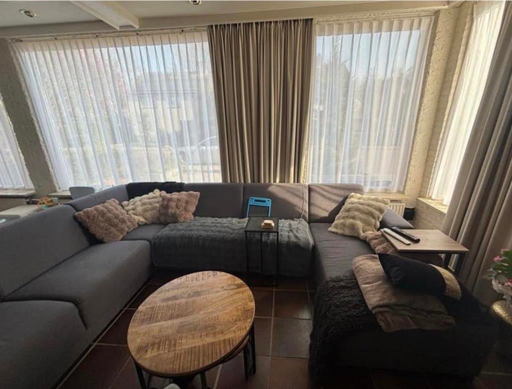 Grote stoffen hoekbank met loungegedeelte, Huis en Inrichting, Banken | Bankstellen, Ophalen, Gebruikt, Hoekbank, 300 cm of meer