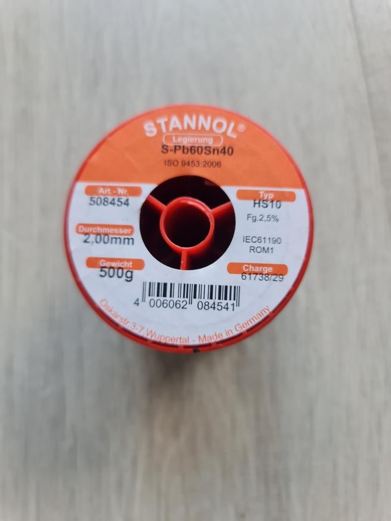 Stannol HS10 soldeertin 2mm 500gram, Ophalen of Verzenden, Nieuw, Minder dan 700 watt, Overige typen