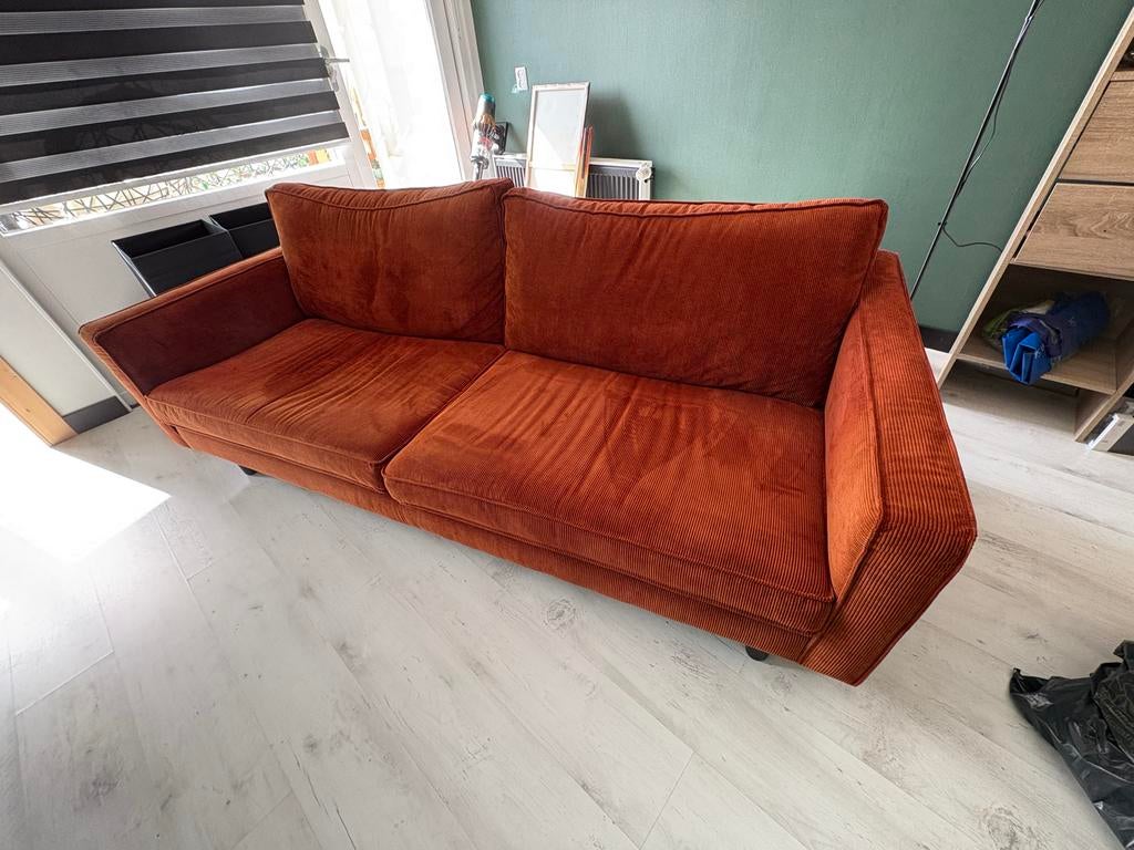 Oranje/bruine 2.5-persoons bank, Huis en Inrichting, Banken | Bankstellen, Ophalen, Overige maten, 75 tot 100 cm, Zo goed als nieuw