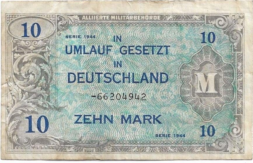 Duitsland 10 mark 1944 Geallieerde bezetting, Ophalen of Verzenden, Duitsland, Los biljet