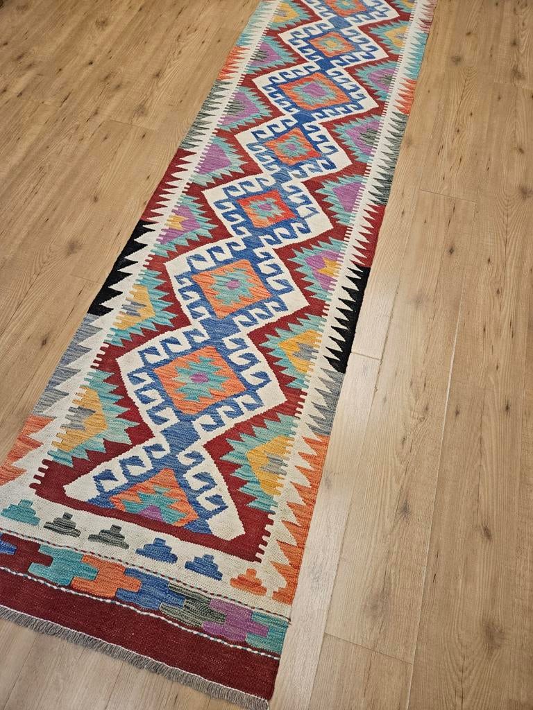Handgeweven oosterse wollen kelim loper 297x76, Info@SlatsAntiek.nl, Crème, Vof Slats Antiek, Kelim