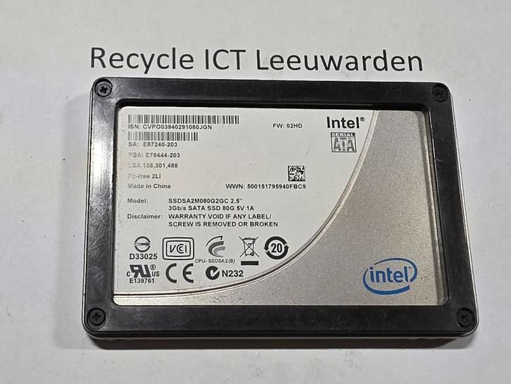 Intel 80gb laptop ssd hdd hardeschijf, Computers en Software, Harde schijven, Gebruikt, Laptop, Intern, SSD, SATA, Ophalen of Verzenden