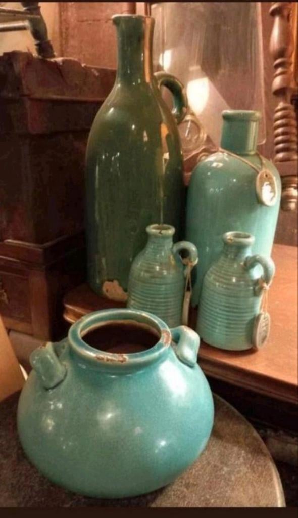 Set van 5 turquoise vazen/kruiken, Ophalen of Verzenden