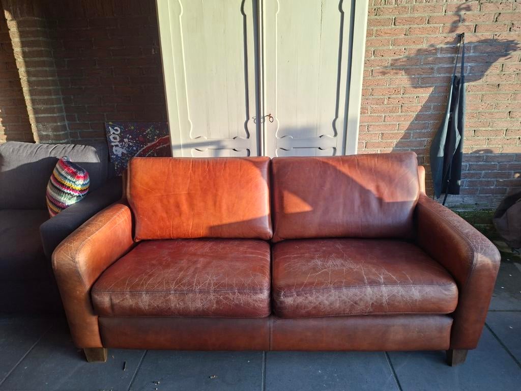 *Gratis af te halen* 2 persoons leren bank, Ophalen, Gebruikt, 150 tot 200 cm, Tweepersoons