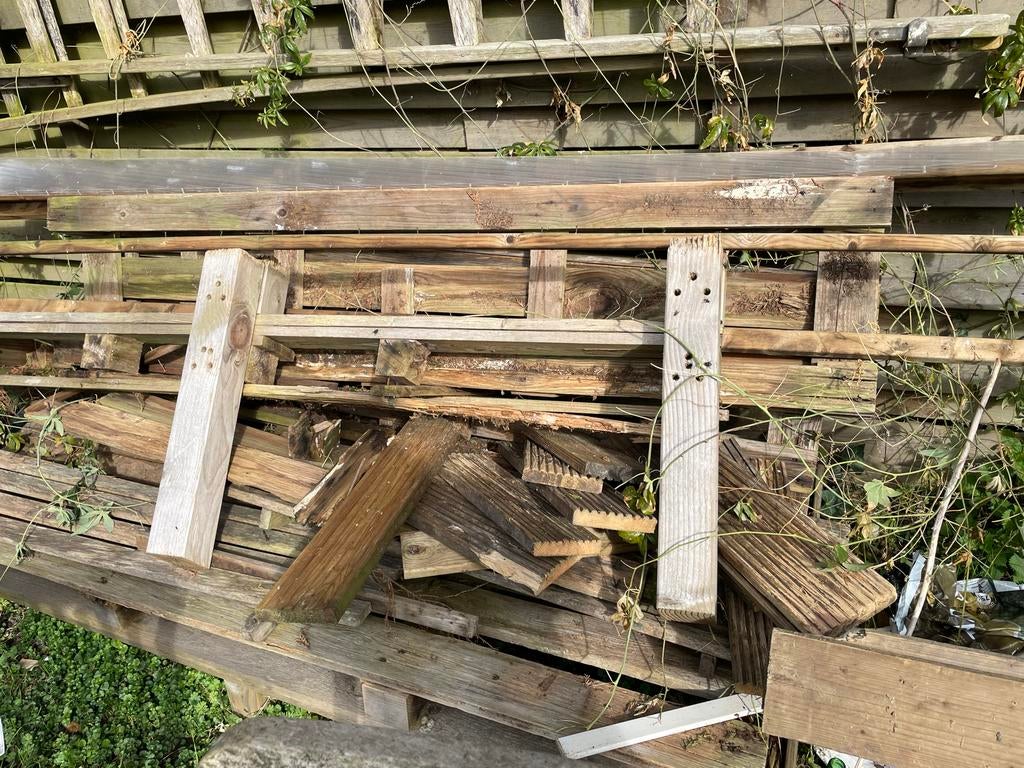 Gratis voor een vuurtje pallethout., Minder dan 3 m³, Ophalen, Overige houtsoorten